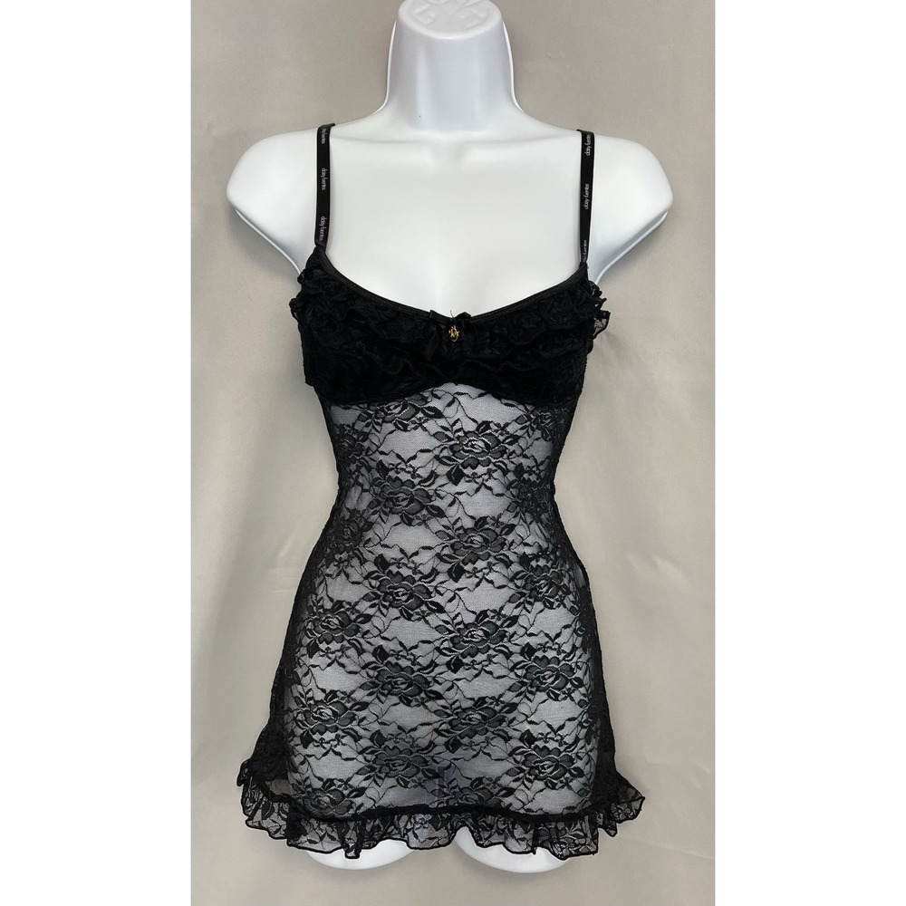 Daisy‎ Fuentes black lace mini slip dress Sz Small